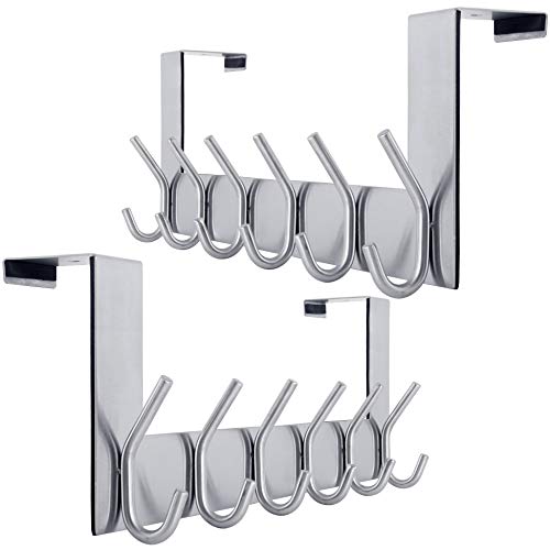WEBI Over The Door Hook Door Hanger:Over The Door Towel Rack with 6 Coat Hooks for Hanging,Towel Hanger Door Coat Hanger Over Door Coat Rack for Towels,Clothes,Back of Bathroom,Silver,2 Packs - color: Silver, size: 2 Pack