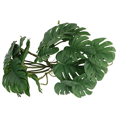 TITA-DONG Turtle Leaf Rattan, Fish Tank Accessories Green Plants, Reptile Hide Decor with Suction Cup, Rainforest Ground Plant Fish Tank Aquarium Monstera Terrarium Decor for Reptile Terrarium