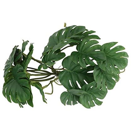 TITA-DONG Turtle Leaf Rattan, Fish Tank Accessories Green Plants, Reptile Hide Decor with Suction Cup, Rainforest Ground Plant Fish Tank Aquarium Monstera Terrarium Decor for Reptile Terrarium