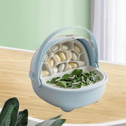 Silkworm Breeding Box Transparent Small Animal Feeding Container Removable Habitat Cage Portable Reptile Carrier with PP Material for Turtle Frog Snak, Blue - color: Blue