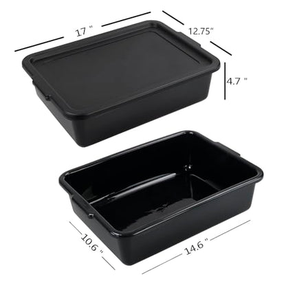 Pack of 3 Food Service Bus/Utility Tote Box with Lid, Plastic Restaurant Dish Tub, 13 L, Black