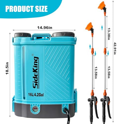 SideKing Battery Powered Backpack Sprayer 4 Gallon, 0-100 PSI Adjustable Pressure Sprayer Compatible with Makita 18V Battery, Electric Sprayer with Wand, 5 Nozzles, 2.6Ah Battery&Charger Included - size: 4.2 Gallon