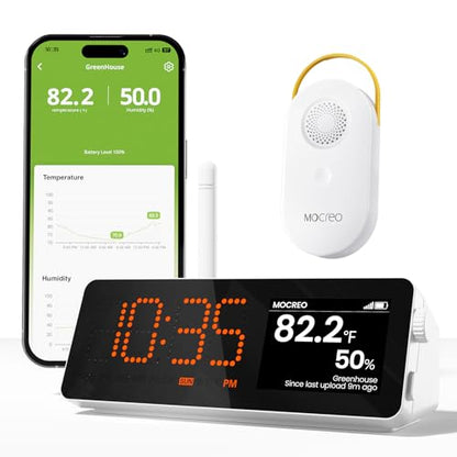 MOCREO WiFi Indoor Wireless Thermometer Hygrometer, 2000ft Long Range Temperature Humidity Sensor Monitor with Large LCD Display & Remot App Alert, 2-Year Free Data Export, for Patio, Garage, Basement - size: 1 Long Range LCD Hub + 1 Sensors