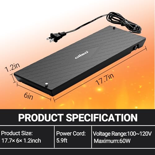 Reptile Heat Panel Adjustable Temperature 60W Reptile Heater for Terrariums, Energy Efficient & Non-Light Reptiles Heating Plate for Snakes,Crested Gecko,Leopard,Turtles
