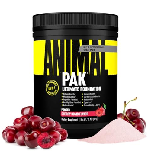 Animal Pak - Convenient All-in-One Vitamin & Supplement Powder, Cherry Bomb - Zinc, Vitamins C, B, D, Amino Acids, Immune Support, Digestive Enzymes - Daily Multivitamin for Women & Men - 60 Scoops - size: 30 Servings (Pack of 1), style: Cherry Bomb