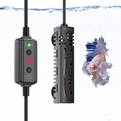 SEAOURA Small Aquarium Heater, 50W Mini Fish Tank Heater, Adjustable Submersible Aquarium Heater with External Digital Controller for Turtle, Betta, Freshwater, Saltwater, 5-15 Gallon - size: ≤ 15 Gal Tank