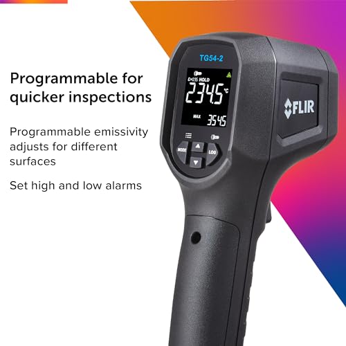 FLIR TG54-2 Infrared Spot Thermometer with Digital Readout: for Non-Contact Temperature Measurements up to 1,562 Degrees F | Non-contact, 20:1 distance-to-spot, color display, IP65, 3m drop, 9V battery (8hr), lanyard - style: TG54-2