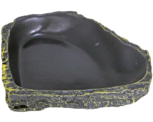 Reptile Feeding Dish Corner Bowl,Reptile Rock Food/Water Dish for Reptiles,Amphibians,Bearded Dragon,Lizard,Frog,Gecko,Tortoise,Hermit Crab and Other Little Critters,Made from Premium Resin