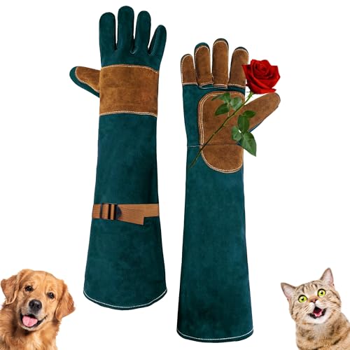 HANDLANDY Animal Handling Gloves, Bite-Proof, Scratch-Resistant, Pet Gloves for Dogs, Cats, Falconry, Gardening - color: Emerald Green, size: 24 Inches