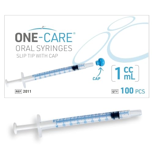 ONE-CARE 1ml Oral Syringe with Cap - Sterile, Individually Wrapped - 100 Dispensers, Slip Tip, Uses include oral administration of medicine for infants, adults and animals - size: 1ml