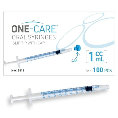 ONE-CARE 1ml Oral Syringe with Cap - Sterile, Individually Wrapped - 100 Dispensers, Slip Tip, Uses include oral administration of medicine for infants, adults and animals - size: 1ml