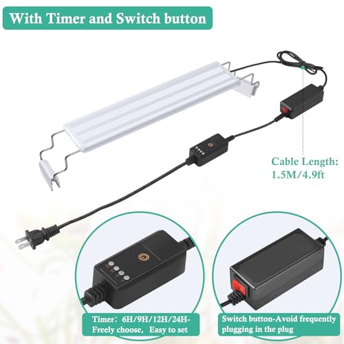 HITOP Full Spectrum LED Aquarium Light – 12” 16” 24” 32” Classic Fish Tank Light with RGB LEDs, with Timer and Stable Extendable Brackets (12-20in) - size: 12-20in