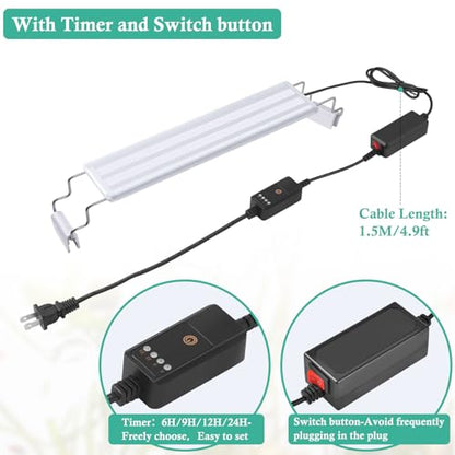 HITOP Full Spectrum LED Aquarium Light – 12” 16” 24” 32” Classic Fish Tank Light with RGB LEDs, with Timer and Stable Extendable Brackets (12-20in) - size: 12-20in