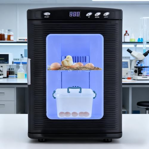 Towallmark 25L Reptile Incubator, Scientific Lab Incubator for Hatching Eggs, Digital Cooling Temperature Controlled with 5°c-60°c, Heating and Cooling for Small Reptiles, 12V/110V, Black - color: Black