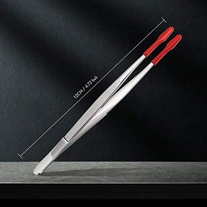 Honoson 2 Pieces Rubber Tipped Tweezers PVC Rubber Coated Soft Non Marring Flat Tip Lab Industrial Hobby Craft Tweezers Tools Jewelry Coin Stamp Tongs(Red) - color: Red