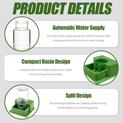 2 Pieces 1 Oz Reptile Water Dispenser with Bottle, Prevent Drowning Reptile Automatic Water Feeder, Gecko Feeder Drinker for Terrarium Tank Turtle Lizards (Green & Brown)