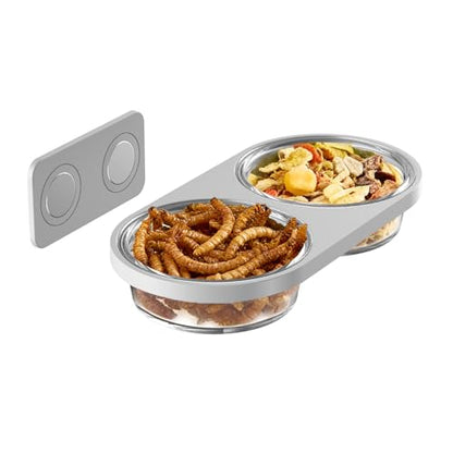 Magnetic Reptile Feeding Ledge with 2 Pack Plastic Bowls Food Feeder Water Dish for Crested Gecko Dwarf Hamster(Gray, Magnetic-Mounted) - color: Gray(Pack of 1）