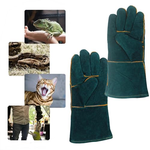 Animal Handling Gloves - Bite Proof Gloves, Multipurpose Bird Handling Gloves | Scratch Resistant PU Leather Pet Grooming - color: Green 35cm