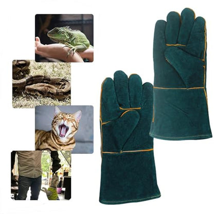 Animal Handling Gloves - Bite Proof Gloves, Multipurpose Bird Handling Gloves | Scratch Resistant PU Leather Pet Grooming - color: Green 35cm