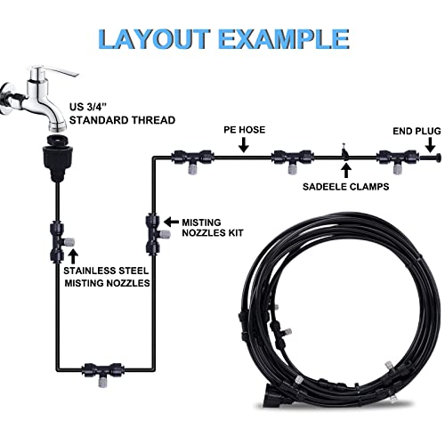 Fogalnd Patio Misting System : Outdoor Misting System 49ft Misting Cooling System with 16pcs 0.024" Orifice Thread Stainless Steel Misting Nozzle for Garden Greenhouse Gazebo - size: 0.024" Orifice/49FT