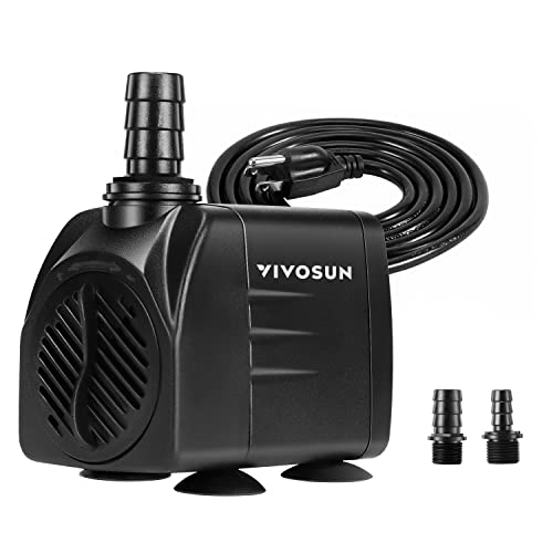 VIVOSUN 480GPH Submersible Pump(1800L/H, 25W), Ultra Quiet Water Pump with 7.2ft High Lift, Fountain Pump with 5ft Power Cord, 3 Nozzles for Fish Tank, Aquarium, Statuary, Hydroponics Black - size: 6"×4"-480