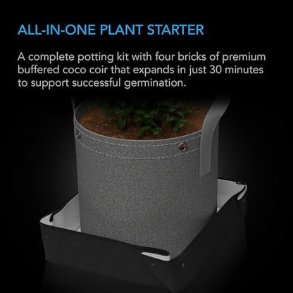 AC Infinity Instant Potting Mix Kit, 2-Plant Starter Set with Premium Buffered Coco Coir Bricks, 5-Gallon Fabric Pots, and Waterproof Multipurpose Trays, Grow Accessory Kit for Seed Germination - size: Kit