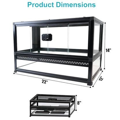 Reptile Terrarium Glass Enclosure 22" × 14" × 12", Front Opening Tank with Mesh Top, Easy Assembly for Small Reptiles, Geckos, Lizards, Snakes, Turtles & More - size: 22" × 14" × 12"