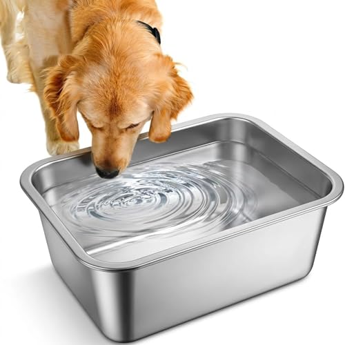 1.25 Gallons Large Dog Water Bowl, Stainless Steel Metal Dog Bowls, Large Capacity Pet Food Bowl Water Dish for Indoor and Outdoor Universal for Small & Medium Dogs 12.6''×8.7''×3.9'' - color: 1PCS(Original Color), size: 1.25 Gallons