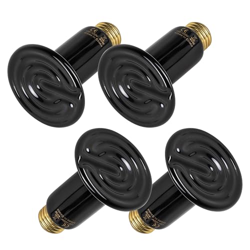 Simple Deluxe 40W Reptile Heat Lamp Bulbs, Pack of 4 Ceramic Heat Emitters for Amphibian Pet & Incubating Chicken (Black, 40 Watts) - size: 40 Watts, style: 4 Pcs