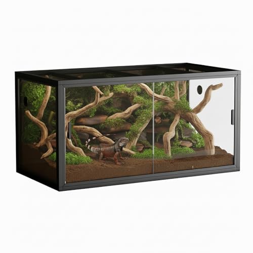 4X2x2' Terrarium Reptile Enclosure 120 Gallon Bearded Dragon Tank, Snake Tank with Sliding Glass Door, Metal Top Screen Ventilation, Easy Assembly Black
