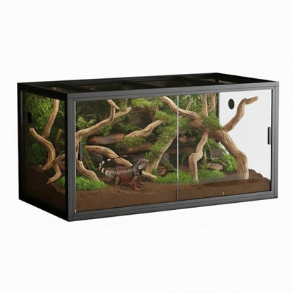 4X2x2' Terrarium Reptile Enclosure 120 Gallon Bearded Dragon Tank, Snake Tank with Sliding Glass Door, Metal Top Screen Ventilation, Easy Assembly Black