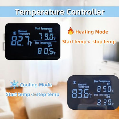 Digital Temperature Controller, Plug in Thermostat Outlet, 1800W 15A 6 Modes Temperature Heating Cooling Controller Socket for Indoor, Reptiles, Greenhouse