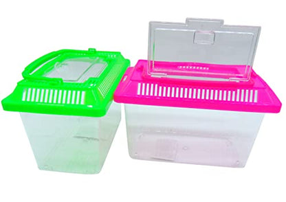 Hermit Crab Cage Portable Travel Terrarium Carrier Temporary Habitat Pet Home with Handle, Set of 2