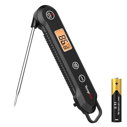TempPro Digital Instant Read Meat Thermometer for Grilling Waterproof Kitchen Food Thermometer with Calibration Backlight Baking Bread Candy Thermometer Cooking Tools Utensils (Previously ThermoPro) - color: Pitch black