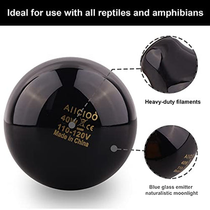 Reptile Heat Lamp - 40 Watt Reptile Night Heat Bulb Terrarium Moon-Like Light Bulb for Bearded Dragon Gecko Snake Turtle and Lizard - size: 40 W