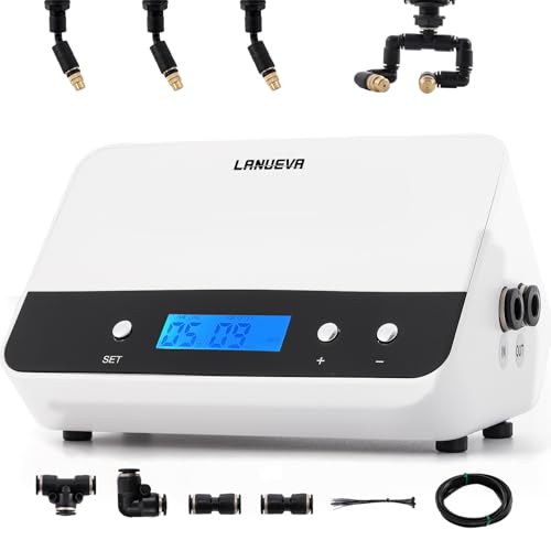 LANUEVA Timing Reptile Smart Mister, Terrarium Misting System with 3 Single Nozzles 360°Adjustable + 1 Double Nozzle, Reptile Fogger Humidifier for Lizard, Chameleon, Plants, Amphibian, Vivarium, Tank