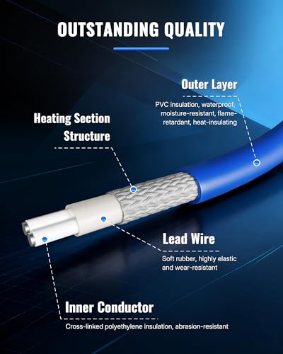 12Ft Water Pipe Heating Cable, 5W Constant Power Self-Regulating Heating Cable, 5W/FT, IPX7 Waterproof, Auto-On/Off, for Metal and Plastic Water Pipes, Freeze Protection, 120V U12HC06 - size: 12 FT