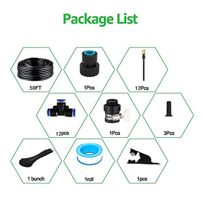 50FT Drip Irrigation Kit, Automatic Garden Watering System with Tool-Free Quick Connectors, 360° Bending Drippers & Copper Misting Nozzles for Greenhouse, Patio, Lawn & Vegetable Garden. (15M) - size: 15M