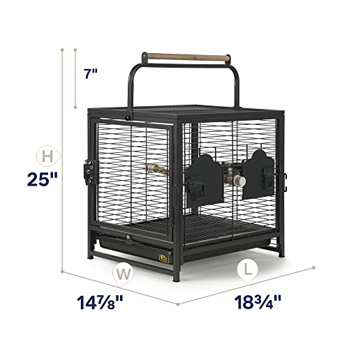 Prevue Pet Products Playtop Travel Carrier - Outdoor Travel Bird Cage for Small Parrots & Birds, Front Facing Door, Rope Perch, Lightweight & Portable, Easy Transport - Black
