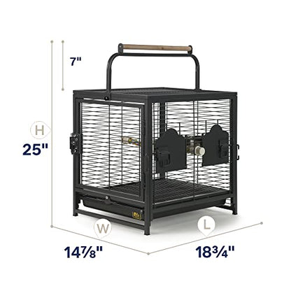Prevue Pet Products Playtop Travel Carrier - Outdoor Travel Bird Cage for Small Parrots & Birds, Front Facing Door, Rope Perch, Lightweight & Portable, Easy Transport - Black