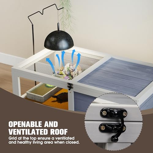 COZIWOW 2-Tier Tortoise Enclosure with Adjustable Lamp Stand, Large Wooden Tortoise Habitat, Indoor & Outdoor Reptile Enclosure for Small Animals, Ramps, Wheels, Deeper Bottom to Burrow