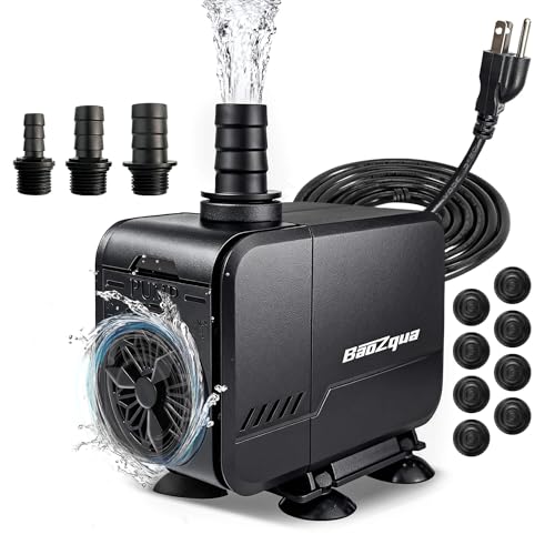 320GPH (1200L/H, 15W) Submersible Water Pump, Quiet & Energy-Efficient Fountain Pump, for Aquarium, Fish Tank, Pond, Fountain, Waterfall, Hydroponics, with 3 Nozzles and 6.6ft Power Cord - size: 320 GPH (15W)