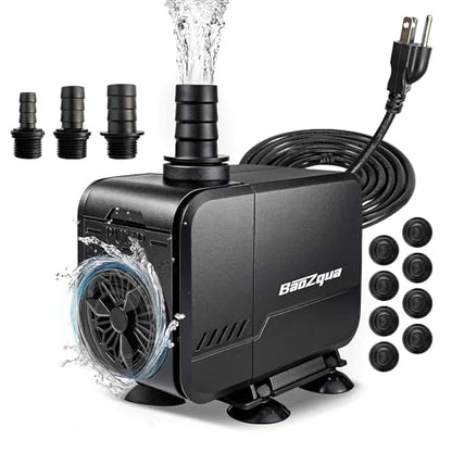320GPH (1200L/H, 15W) Submersible Water Pump, Quiet & Energy-Efficient Fountain Pump, for Aquarium, Fish Tank, Pond, Fountain, Waterfall, Hydroponics, with 3 Nozzles and 6.6ft Power Cord - size: 320 GPH (15W)