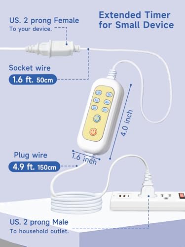 Extension Cord with Timer, 1 Pack, (Only auto-Off, Not self-Startup) | 6 Countdown Options, Auto Shut Off Timer for Phone Charger, Electric Wax Warmer, Christmas Lights, Floor Lamp, Reading Lamp - size: 1 Pack