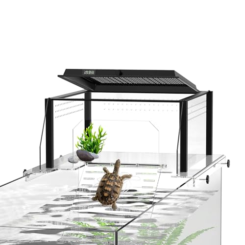 Turtle Basking Platform, Fits 10–13.5" Wide Tanks, Temp Humidity Gauge | Clear acrylic turtle dock with flip-open lid, non-slip ramp, and escape-proof design for aquatic turtles - size: Fit 10-13.5 Inchs Wide