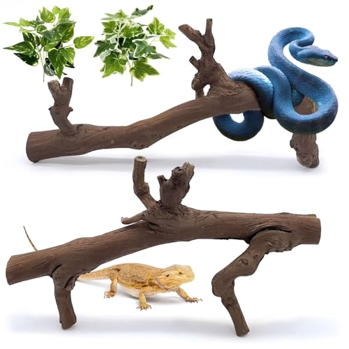 kathson 2PCS Snake Climbing Branch,Reptile Wood Branches Decor, Lizard Natural Wood Climb Accessories,Reptiles Habitat Tank Tree Trunk Decorations for Bearded Dragon Geckos Chameleons Frog - color: Unpolished Reptile Climbing Wood