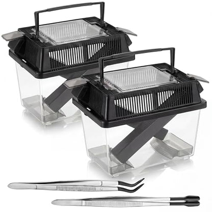 Mifoci Cricket Keeper with Feeding Kit Transparency Cricket Keeper with Tubes Includes Feeding Tongs and Curved Tweezers Insect Breeding Box for Gecko Snake Lizards (2 Pack,7.09 x 4.33 x 6.3 Inches) - size: 7.09 x 4.33 x 6.3 Inches