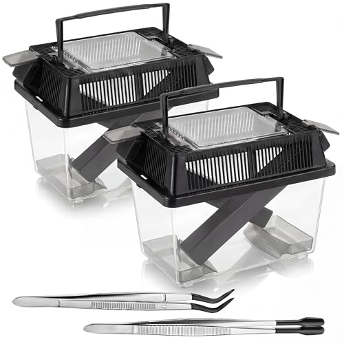 Mifoci Cricket Keeper with Feeding Kit Transparency Cricket Keeper with Tubes Includes Feeding Tongs and Curved Tweezers Insect Breeding Box for Gecko Snake Lizards (2 Pack,7.09 x 4.33 x 6.3 Inches) - size: 7.09 x 4.33 x 6.3 Inches