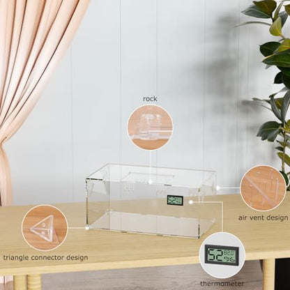 Acrylic Tarantula Enclosure, Reptile Terrarium Breeding Tank w/Temperature Hygrometer,Habitat Reptiles Feeding Box Isopod Terrarium Cage for Insect Lizard Home Office (Reptile-Tank-S(No Tray)) - size: Reptile-Tank-S(No Tray)