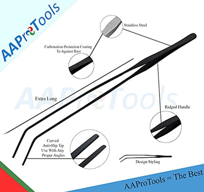 Extra Long 12 Inch Tweezer Tongs Stainless Steel Curved Tip Black - Aquarium Fishtank, Mega Reptile Feeding Tweezers